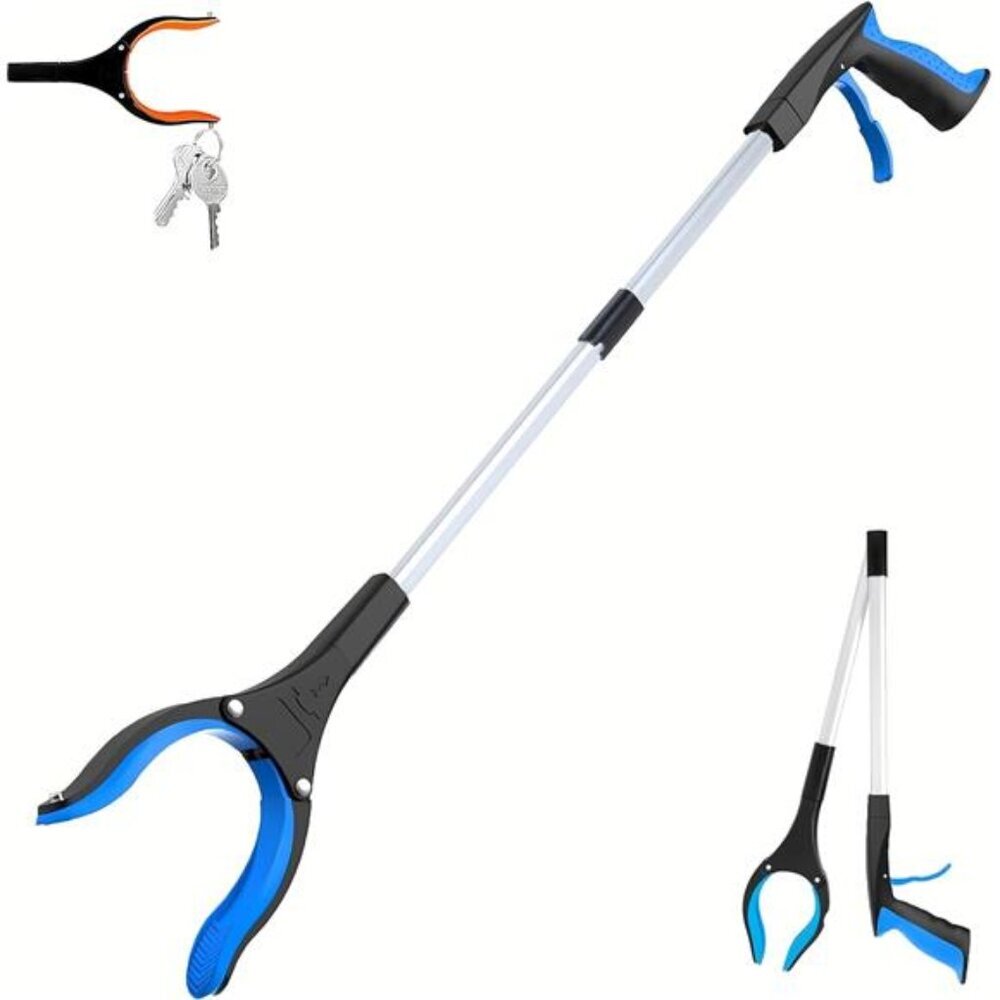32 Inch Grabber Reacher Tool Foldable Heavy Duty Pick Up Stick for Seniors Blue
